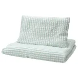 IKEA LEN (ИКЕА ЛЕН) — Пододеяльник и наволочка для кроватки, бело-синий/узор в полоску кора 110х125/35х55 см — фото 1