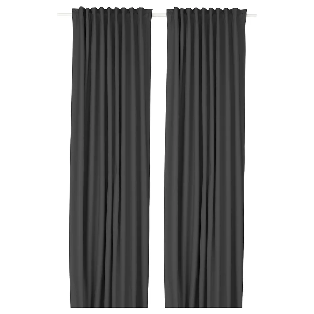 IKEA KORGMOTT (ИКЕА КОРГМОТТ) — Шторы блэкаут, 2 шт., тёмно-серый/на ленте 145x300 см