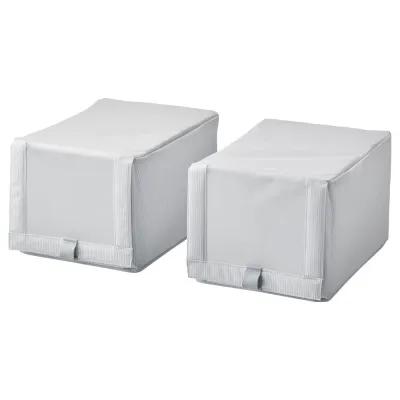 IKEA HEMMAFIXARE (ИКЕА ХЕММАФИКСАРЕ) — Коробка для обуви, ткань в полоску/белый/серый 23x34x19 см