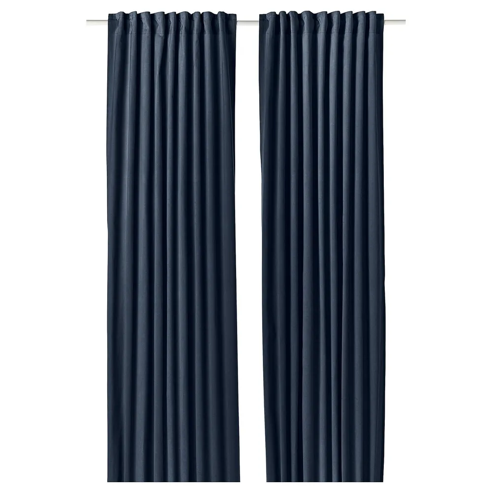 IKEA SANELA (ИКЕА САНЕЛА) — Штора затемняющая, 2 шт., тёмно-синяя/на ленте 140x250 см