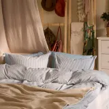 IKEA SOLFIBBLA (ИКЕА СОЛФИББЛА) — Пододеяльник и 2 наволочки, белый синий/полоска 200x200/50x60 см — фото 3