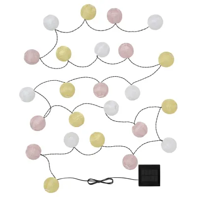 IKEA SOLVINDEN (ИКЕА СОЛВИНДЕН) — Гирлянда LED, 24 лампочки, на солнечной батарее, шар жёлтый/розовый