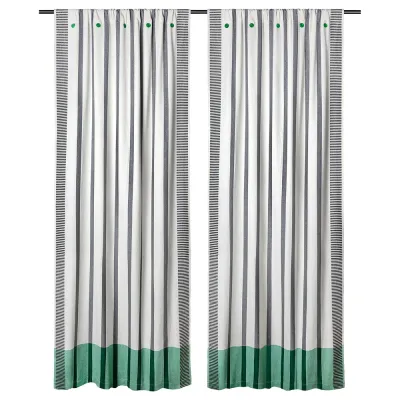 IKEA MÄVINN (ИКЕА МЭВИНН) — Штора, 2 шт., чёрно-белая в зелёную полоску, 110x250 см