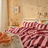 IKEA SLÅNHÖSTMAL (ИКЕА СЛОНХЁСТМАЛ) — Пододеяльник и наволочка, светло-розовый тёмно-красный/полоски 150х200/50х60 см — фото 3