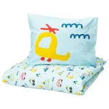 IKEA BARNDRÖM (ИКЕА БАРНДРЁМ) — Пододеяльник и наволочка, синий/с рисунком техники 150x200/50x60 см — фото 1