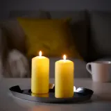 IKEA DAGLIGEN (ИКЕА ДАГЛИГЕН) — Свеча-столбик без запаха, бледно-желтый 14 см 40 ч — фото 1