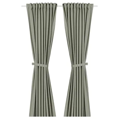 IKEA LENDA (ИКЕА ЛЕНДА) — Штора на шторной ленте, 2 шт., светлый серо-зелёный 140x250 см