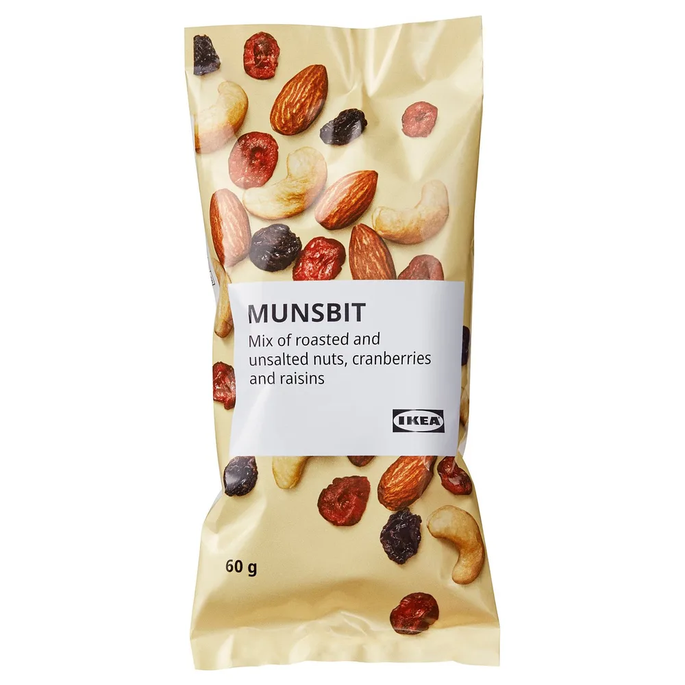 IKEA MUNSBIT (ИКЕА МУНСБИТ) - Смесь жареных орехов - клюква и изюм, несолёная 60 г