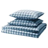 IKEA EKTANDVINGE (ИКЕА ЕКТАНДВИНГЕ) — Пододеяльник и 2 наволочки, тёмно-синий с белым в клетку 200x200/50x60 см — фото 1