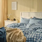 IKEA EKTANDVINGE (ИКЕА ЕКТАНДВИНГЕ) — Пододеяльник и 2 наволочки, тёмно-синий с белым в клетку 200x200/50x60 см — фото 3