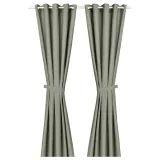 IKEA LENDA (ИКЕА ЛЕНДА) — Занавеска с завязками, 2 шт., светлый серо-зелёный с люверсами 140x260 см — фото 1