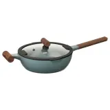 IKEA KLIPPFISK (ИКЕА КЛИППФИСК) — Сотейник с крышкой, антипригарное покрытие стекло/дерево серо-бирюзовый 24 см — фото 1