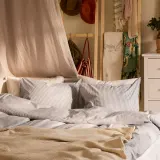 IKEA SOLFIBBLA (ИКЕА СОЛФИББЛА) — Пододеяльник и 2 наволочки, серый белый/полоска 200х200/50х60 см — фото 3