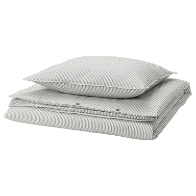 IKEA SOLFIBBLA (ИКЕА СОЛФИББЛА) — Пододеяльник и наволочка, серый белый/полоска 150х200/50х60 см