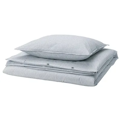IKEA SOLFIBBLA (ИКЕА СОЛФИББЛА) — Пододеяльник и наволочка, белый синий/полоска 150х200/50х60 см