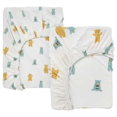IKEA LEN (ИКЕА ЛЕН) — Простыня детская, белая с рисунком мишек, 2 шт. 60x120 см