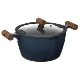 IKEA KLIPPFISK (ИКЕА КЛИППФИСК) — Кастрюля с крышкой, антипригарная стекло/дерево сине-черная 5 л — фото 1