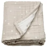 IKEA LEN (ИКЕА ЛЕН) — Одеяльце, белый бежевый/в горошек муслин 80x100 см — фото 1