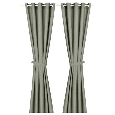 IKEA LENDA (ИКЕА ЛЕНДА) — Штора с завязками, 2 шт., светлый серо-зелёный/на люверсах 140x250 см