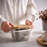 IKEA 365+ (ИКЕА 365+) — Корзина для еды с крышкой, квадратная металл/белый бамбук 15x15x11 см — фото 2