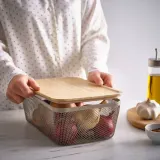 IKEA 365+ (ИКЕА 365+) — Корзина для продуктов с крышкой, прямоугольная металл/светлый серо-коричневый бамбук 32х21х13 см — фото 2