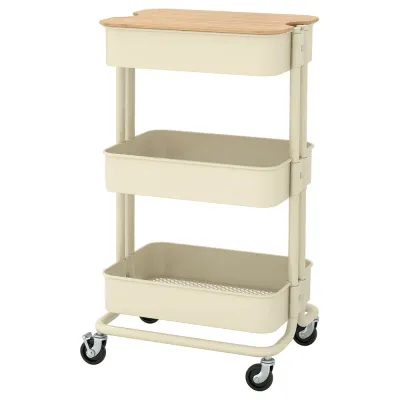 IKEA RÅSKOG (ИКЕА РОСКОГ) — / NORRÅVA Тележка с крышкой, бежевая 35x45x77 см