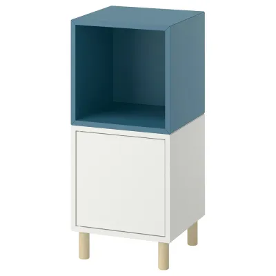 IKEA EKET (ИКЕА ЕКЕТ) — Комбинация шкафов на ножках, белый/тёмно-серо-синий/дерево 35x35x80 см
