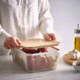 IKEA 365+ (ИКЕА 365+) — Корзина для продуктов с крышкой, прямоугольная металл/белый бамбук 32x21x13 см — фото 2