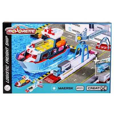 Majorette Creatix - Грузовой корабль с разгрузочной станцией + автомобиль Maersk 2050039