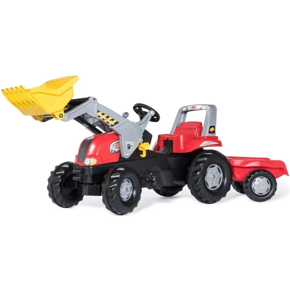 Детский педальный трактор Rolly Toys Junior RT 812127 с ковшом и прицепом красный от 3 лет