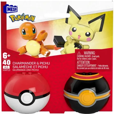 MEGA Pokemon - Покебол Чармандер и Пичу 2шт Строительные блоки 40 элементов. HXP13