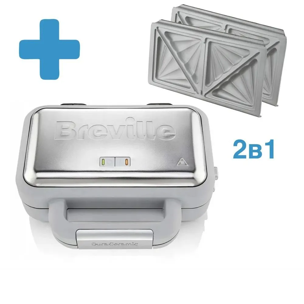 Вафельница 2в1 Breville VST072X с доп. панелями для запекания сэндвичей 850 Вт, серый, темно-серый