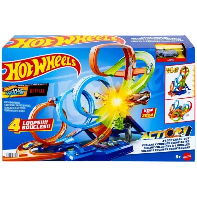 Hot Wheels - Quadruple Loop Set с зоной аварии + машинка HXR70