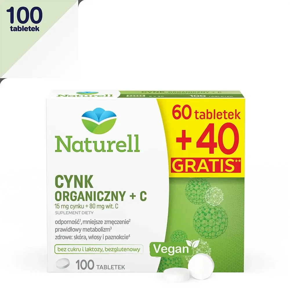 Диетическая добавка Naturell Organic Zinc + C, 60 таблеток + 40 таблеток бесплатно