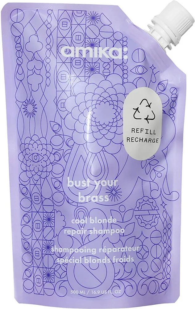 amika Bust Your Brass Cool Blonde - фиолетовый тонирующий шампунь для светлых и седых волос / 500 ml