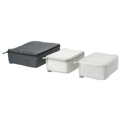 IKEA RENSARE (ИКЕА РЕНСАРЕ) — Сумки для одежды cpl. 3 шт, клетчатые/серо-черные
