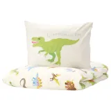 IKEA JÄTTELIK (ИКЕА ЙЭТТЕЛИК) — Пододеяльник и наволочка, динозавры/белый, 150x200/50x60 см — фото 1