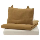IKEA GULDVÄVARE (ИКЕА ГУЛДВЭВАРЕ) — Комплект постельного белья для детской кроватки, 3 элемента, темно-желтый/бежевый, 60x120 см — фото 1