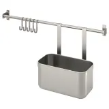 IKEA KUNGSFORS (ИКЕА КУНГСФОРС) — Перекладина с 5 крючками и 1 корзиной, нержавеющая сталь, 56 см — фото 1