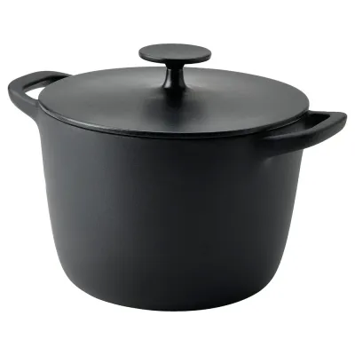 IKEA VARDAGEN (ИКЕА ВАРДАГЕН) — Кастрюля с крышкой, эмалированный чугун Матовый/черный, 5 л