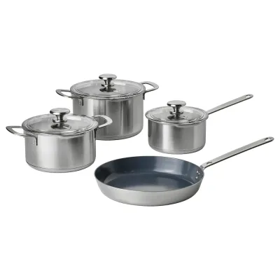 IKEA HEMKOMST (ИКЕА ХЕМКОМСТ) — Набор кастрюль, 4 штуки, нержавеющая сталь
