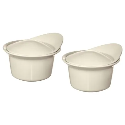 IKEA FÄRGKLAR (ИКЕА ФЭРГКЛАР) — Жаропрочное блюдо с крышкой, глянцевый бежевый, 0,2 л