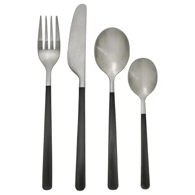 IKEA LÖFTESRIK (ИКЕА ЛОФТЕСРИК) — Набор столовых приборов, 24 предмета, черная/сатинированная нержавеющая сталь