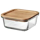 IKEA IKEA 365+ (ИКЕА ИКЕА 365+) — Контейнер для продуктов с крышкой, квадратное стекло/бамбук, 600 мл — фото 1