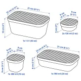 IKEA HAVSTOBIS (ИКЕА ХАВСТОБИС) — Контейнер для еды с крышкой. 5 шт, прозрачный/разноцветный — фото 7