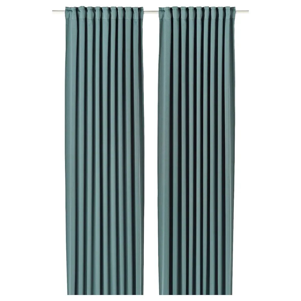 IKEA MAJGULL (ИКЕА МАЙГУЛЛ) — Шторы, 1 пара, на ленте/темно-серый/бирюзовый, 145x300 см
