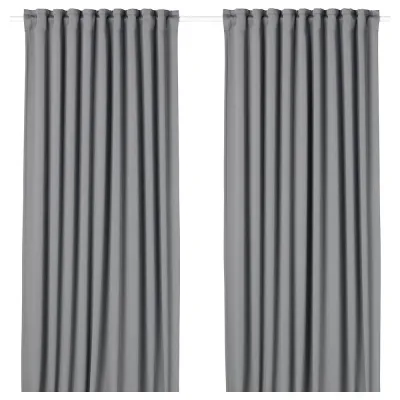IKEA MAJGULL (ИКЕА МАЙГУЛЛ) — Шторы блэкаут, пара, на ленте/серый, 145x300 см