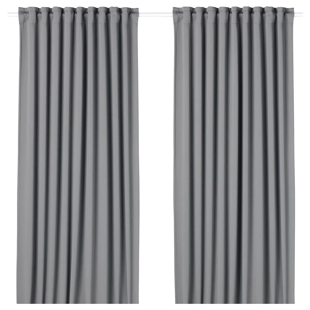 IKEA MAJGULL (ИКЕА МАЙГУЛЛ) — Шторы блэкаут, пара, на ленте/серый, 145x250 см