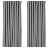 IKEA MAJGULL (ИКЕА МАЙГУЛЛ) — Шторы блэкаут, пара, на ленте/серый, 145x250 см — фото 1
