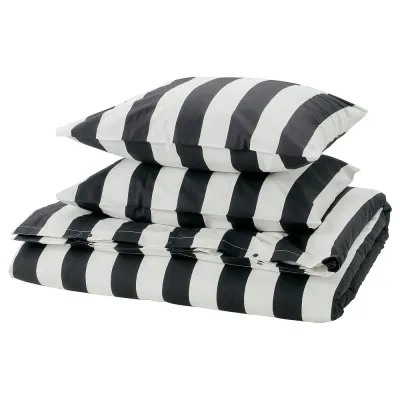 IKEA SLÅNHÖSTMAL (ИКЕА СЛОНХОСТМАЛ) — Пододеяльник и 2 наволочки, черный/белый/полосатый, 200x200/50x60 см